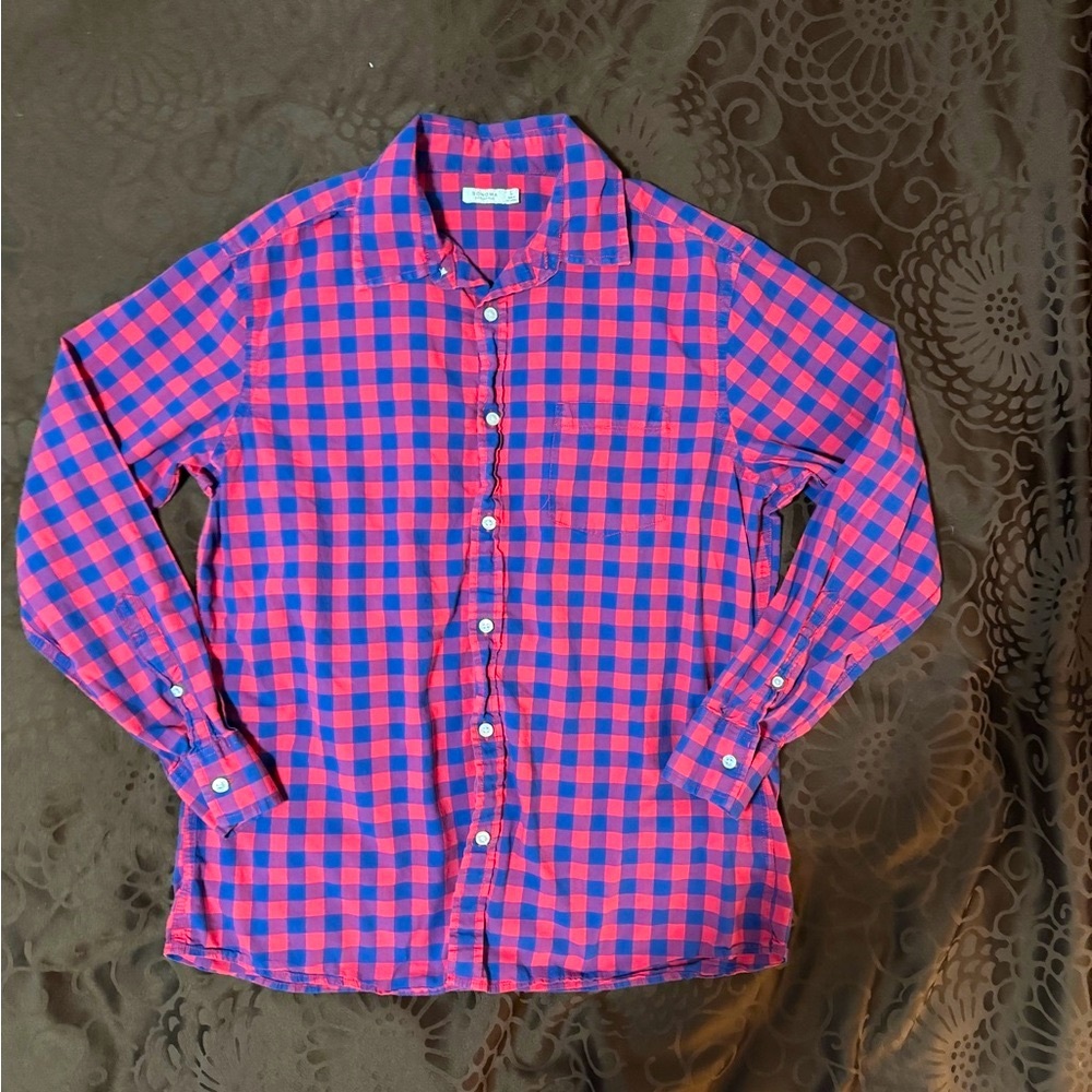 Men's Sonoma Blue and Red Checkered Shirt Long Sleeved Button Down Size Large